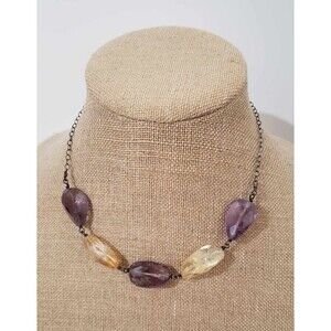 Vintage  Sterling Silver Bead Necklace With Amethyst And Citrine Stones